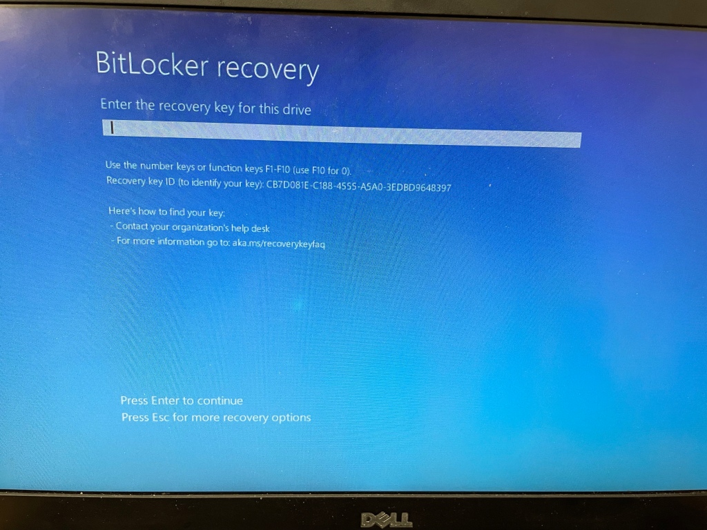 An image of BitLocker asking for recovery key.